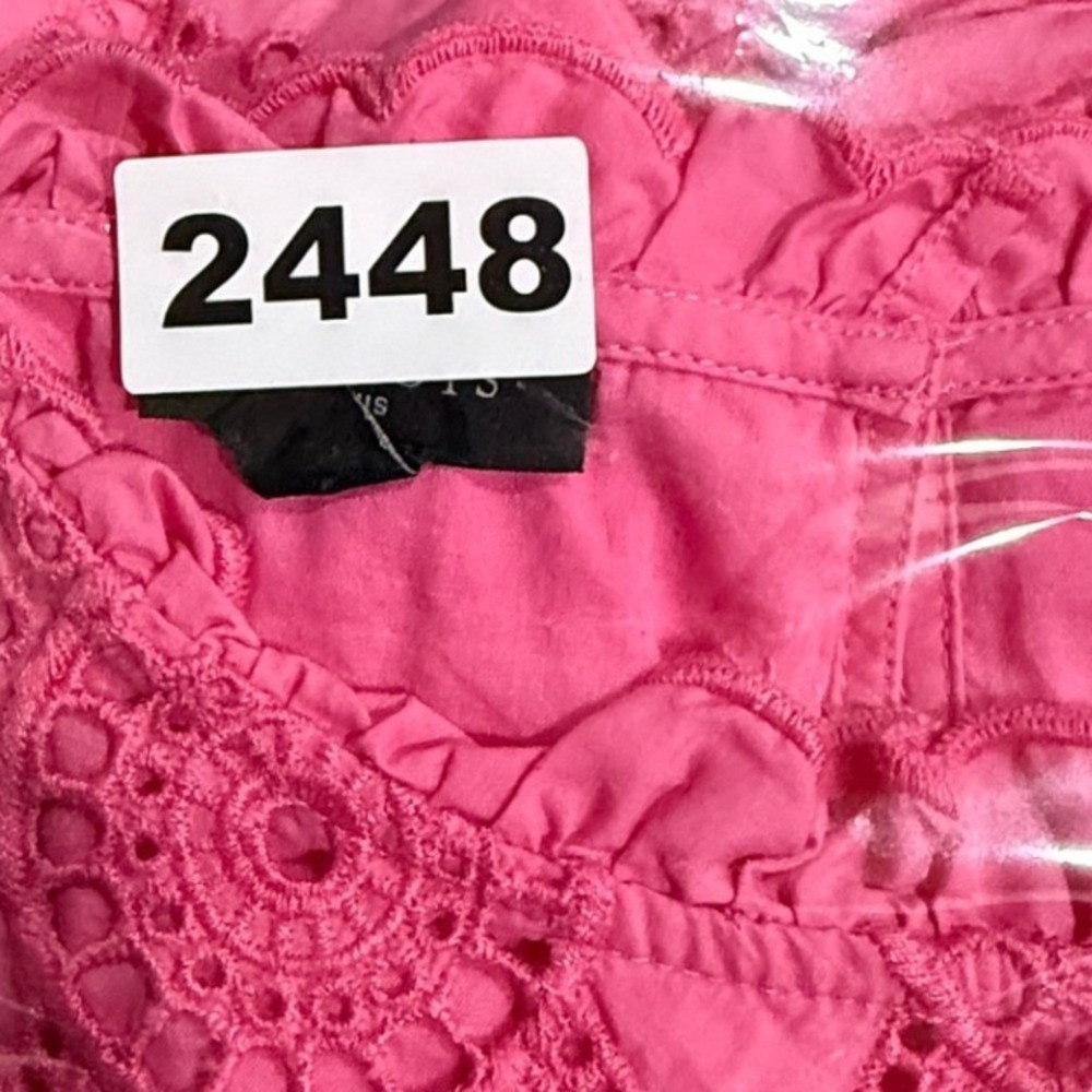 Talbots Plus Pink Eyelet Embroidered Cotton Top 2X Ruffle Neck 3/4 Sleeve 2448 - Picture 10 of 10